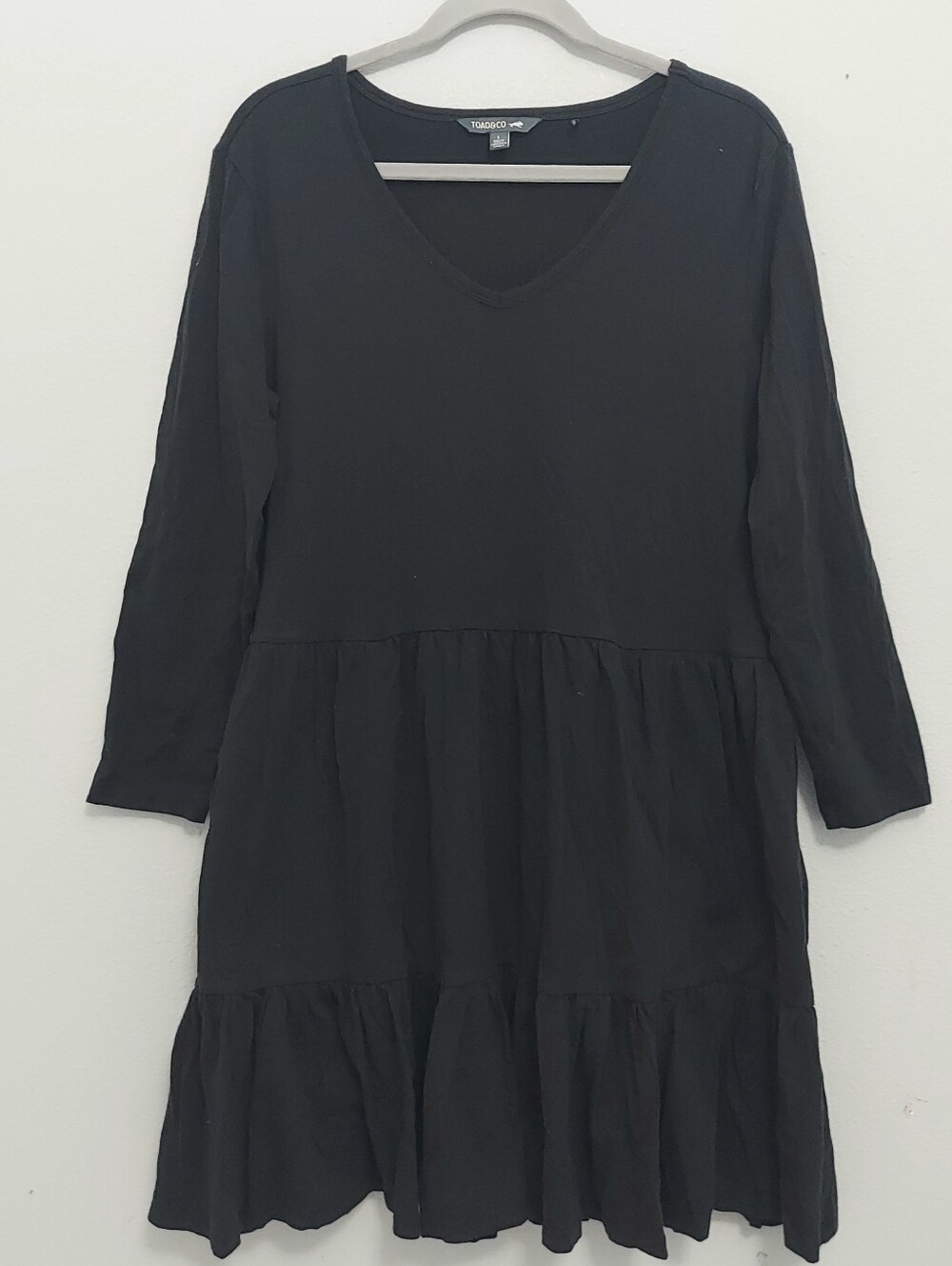 Toad & Co Long Sleeve Mini Tiered Black Knit Dress Large Sustainable